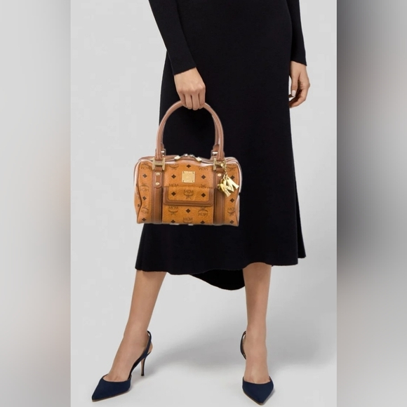 MCM Visetos Satchel in Cognac w/MCM Charm - Picture 7 of 17